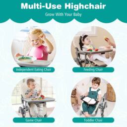 Costway Foldable Baby High Chair Height Adjustable Highchair w/Detachable Tray in Beige - thumbnail 7