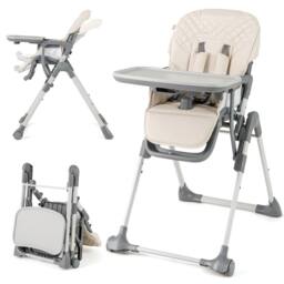 Costway Foldable Baby High Chair Height Adjustable Highchair w/Detachable Tray in Beige
