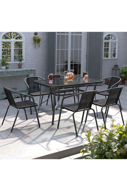 Living and Home Rectangle 6 - Person 120Cm Long Dining Set in Black - image 1