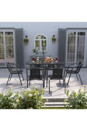Living and Home Rectangle 6 - Person 120Cm Long Dining Set in Black - thumbnail 3