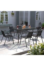 Living and Home Rectangle 6 - Person 120Cm Long Dining Set in Black - thumbnail 1