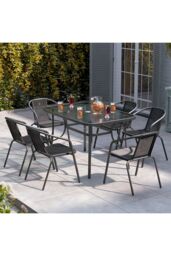 Living and Home Rectangle 6 - Person 120Cm Long Dining Set in Black - thumbnail 2