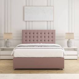 "BSSPOKE Isla Divan Bed Set Plush Velvet 24"" Headboard & Mattress No Drawers in Pink - Size: Double" - thumbnail 1