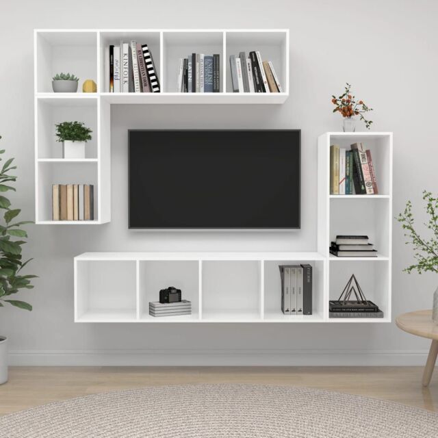 Berkfield Home 4 Piece TV Cabinet Set White Engineered Wood - image 1