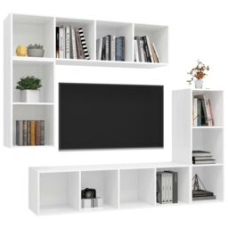 Berkfield Home 4 Piece TV Cabinet Set White Engineered Wood - thumbnail 3