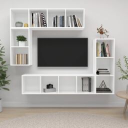 Berkfield Home 4 Piece TV Cabinet Set White Engineered Wood - thumbnail 1