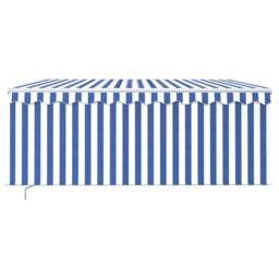 Berkfield Home Manual Retractable Awning with Blind&LED 3.5x2.5m Blue&White in Blue - thumbnail 3