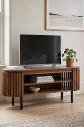 IH Design Tackley Mango Wood Oval Slat TV Cabinet Up to 55 Inches in Brown - thumbnail 1