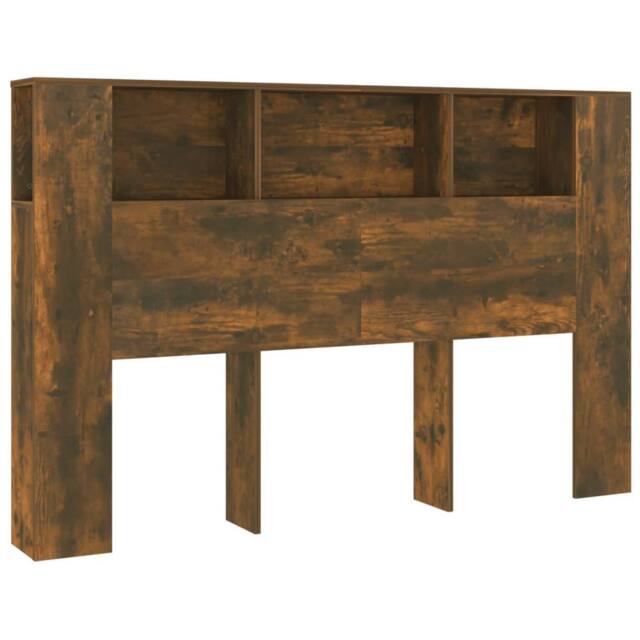 Berkfield Home Headboard Cabinet Smoked Oak 160x18.5x104.5 cm in Brown - image 1