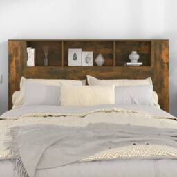 Berkfield Home Headboard Cabinet Smoked Oak 160x18.5x104.5 cm in Brown - thumbnail 3