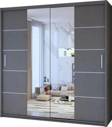 Sliding Wardrobes 4U Modern Sliding Wardrobe with LED Light W180cm x H217cm x D62cm in Grey - thumbnail 3