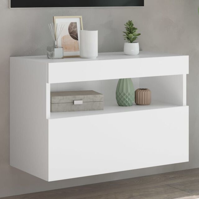 Berkfield Home TV Wall Cabinet with LED Lights White 60x30x40 cm - Size: 60 x 30 x 40 cm - image 1