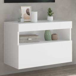 Berkfield Home TV Wall Cabinet with LED Lights White 60x30x40 cm - Size: 60 x 30 x 40 cm - thumbnail 1