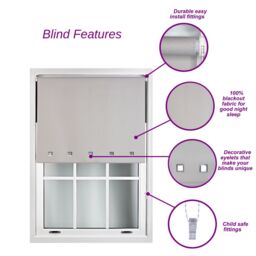 Furnished Blackout Fabric with Chrome Square Eyelets - Window Roller Blinds in Red - Size: 150 cm width x 165 cm drop - thumbnail 2