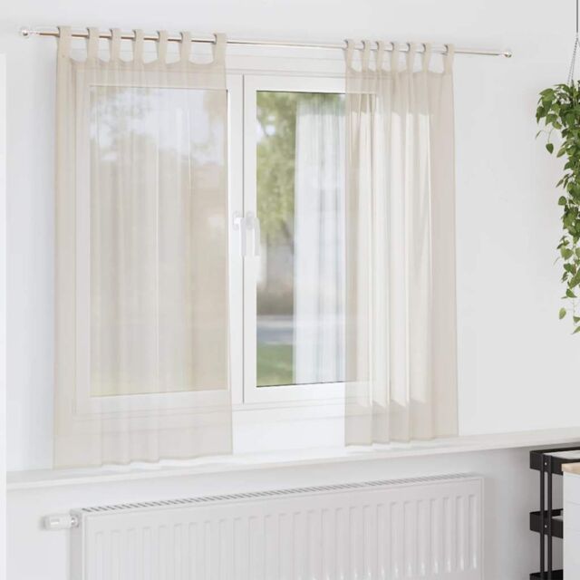 Berkfield Home Voile Curtains with Tab Top 2 pcs Cream - image 1