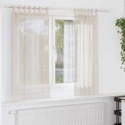 Berkfield Home Voile Curtains with Tab Top 2 pcs Cream - thumbnail 1