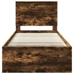 Berkfield Home Bed Frame with Headboard Smoked Oak 90 x 190 cm Solid Pine Wood in Brown - thumbnail 7