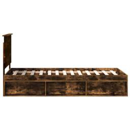 Berkfield Home Bed Frame with Headboard Smoked Oak 90 x 190 cm Solid Pine Wood in Brown - thumbnail 8