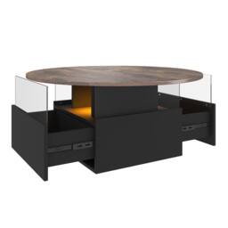 KEEPREAPER Round LED Coffee Table with Storage & 2 Sliding Drawers Acrylic in Brown - thumbnail 4