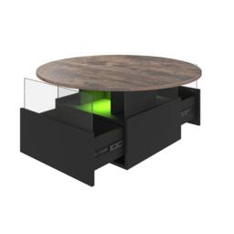 KEEPREAPER Round LED Coffee Table with Storage & 2 Sliding Drawers Acrylic in Brown - thumbnail 6