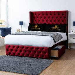 UK Bed Furniture Jasmine Wingback Divan Bed Base with 54 Inch Headboard - No Storage in Maroon - Size: Single - thumbnail 2