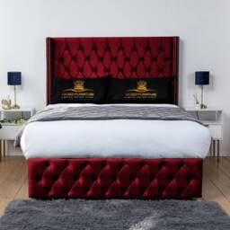UK Bed Furniture Jasmine Wingback Divan Bed Base with 54 Inch Headboard - No Storage in Maroon - Size: Single - thumbnail 1