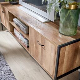 Home Source TV Unit Media Stand Storage Cabinet 2 Door Cupboard Shelf Storage in Natural - thumbnail 2