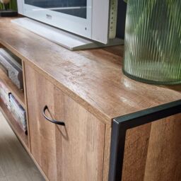 Home Source TV Unit Media Stand Storage Cabinet 2 Door Cupboard Shelf Storage in Natural - thumbnail 3