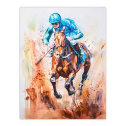 "Artery8 Jockey Horse Racing Ascot Derby Watercolour Wall Art Print in Blue - Size: W24"" x H32""" - thumbnail 1