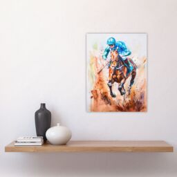 "Artery8 Jockey Horse Racing Ascot Derby Watercolour Wall Art Print in Blue - Size: W24"" x H32""" - thumbnail 4