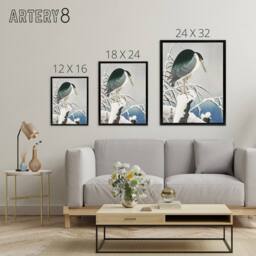 "Artery8 Heron In Snow Vintage Bird Ukiyo E Framed Canvas Wall Art Print Koson in Green - Size: W12"" x H16""" - thumbnail 4