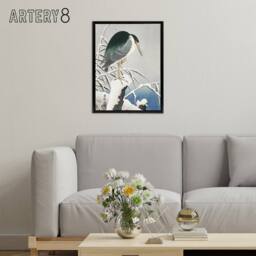 "Artery8 Heron In Snow Vintage Bird Ukiyo E Framed Canvas Wall Art Print Koson in Green - Size: W12"" x H16""" - thumbnail 3