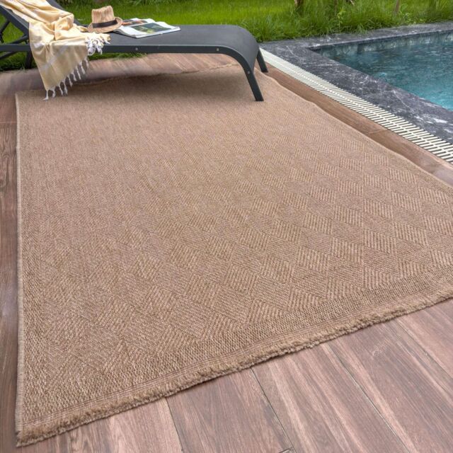 THE RUGS Jute Looking Diamond Design Outdoor Rugs Beige Garden Nature 5300N in Natural - Size: 80 cm x 150 cm - image 1