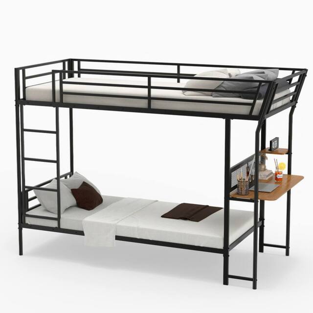 Gymax Single over Single Loft Bed Metal Bunk Bed with Desk With Ladders in Black - image 1