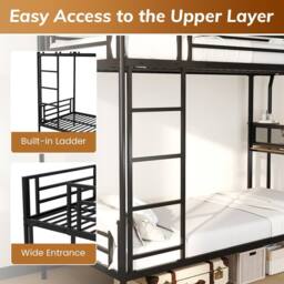 Gymax Single over Single Loft Bed Metal Bunk Bed with Desk With Ladders in Black - thumbnail 9