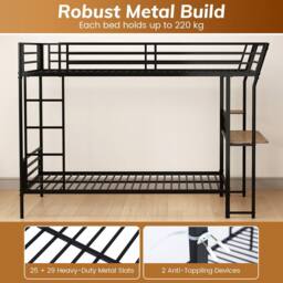 Gymax Single over Single Loft Bed Metal Bunk Bed with Desk With Ladders in Black - thumbnail 7