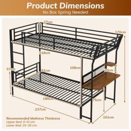 Gymax Single over Single Loft Bed Metal Bunk Bed with Desk With Ladders in Black - thumbnail 2