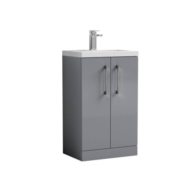 Balterley Bathroom Vanity Basin Unit, Brushed Pewter Handles, 500mm, Satin Grey - image 1