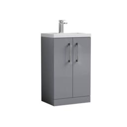Balterley Bathroom Vanity Basin Unit, Brushed Pewter Handles, 500mm, Satin Grey - thumbnail 1