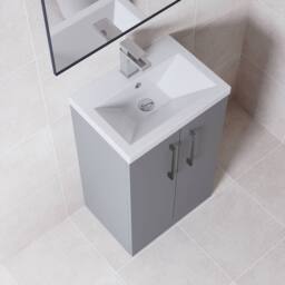 Balterley Bathroom Vanity Basin Unit, Brushed Pewter Handles, 500mm, Satin Grey - thumbnail 3