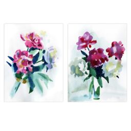 Wee Blue Coo Pack of 2 Spring Flower Pink & White Bouquet in Glass Vase Floral Watercolour Painting Unframed Wall Art Living Room Prints Set in Purple - thumbnail 1