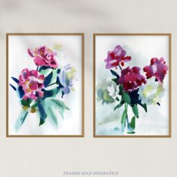 Wee Blue Coo Pack of 2 Spring Flower Pink & White Bouquet in Glass Vase Floral Watercolour Painting Unframed Wall Art Living Room Prints Set in Purple - thumbnail 5