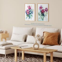 Wee Blue Coo Pack of 2 Spring Flower Pink & White Bouquet in Glass Vase Floral Watercolour Painting Unframed Wall Art Living Room Prints Set in Purple - thumbnail 3