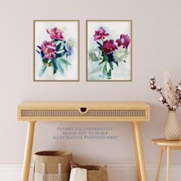 Wee Blue Coo Pack of 2 Spring Flower Pink & White Bouquet in Glass Vase Floral Watercolour Painting Unframed Wall Art Living Room Prints Set in Purple - thumbnail 2