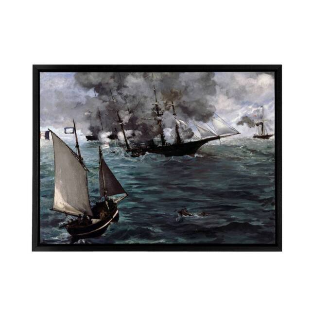 "Artery8 Manet USS Kearsarge & CSS Alabama Battle Framed Canvas Wall Art Print - Size: W12"" x H16""" - image 1