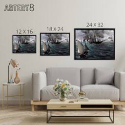 "Artery8 Manet USS Kearsarge & CSS Alabama Battle Framed Canvas Wall Art Print - Size: W12"" x H16""" - thumbnail 4