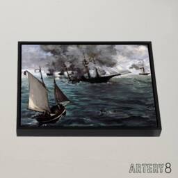 "Artery8 Manet USS Kearsarge & CSS Alabama Battle Framed Canvas Wall Art Print - Size: W12"" x H16""" - thumbnail 2