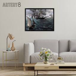 "Artery8 Manet USS Kearsarge & CSS Alabama Battle Framed Canvas Wall Art Print - Size: W12"" x H16""" - thumbnail 3