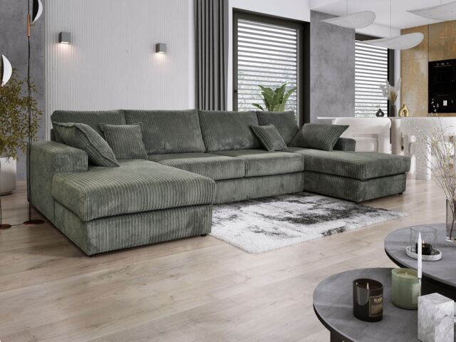 Furniture 786 Family Large Double Sofa with Footstool U-Shaped in Grey - Size: 1 Pack - image 1