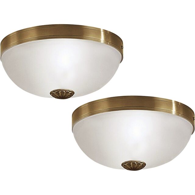 Loops 2 PACK Wall Flush Ceiling Light Colour Bronzed Shade White Satin Glass E27 60W - image 1